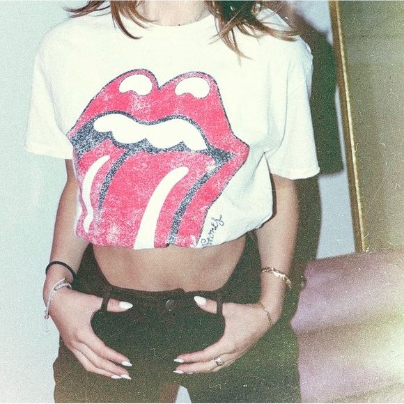 THE ROLLING STONES band T-shirt, women's size S cotton black type Vintage Second Hand